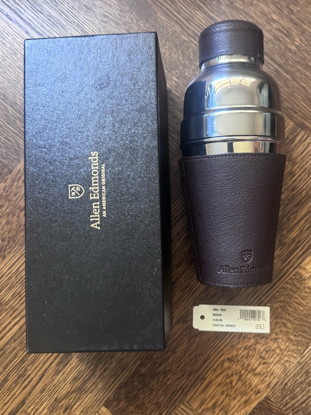 Allen Edmonds Brown and Silver Leather-Wrapped Cocktail Shaker